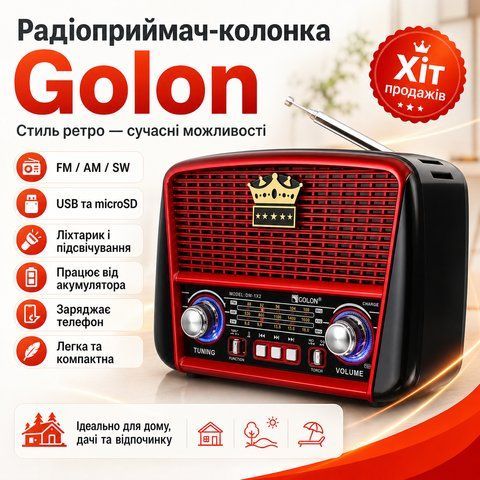 Радіоприймач акумуляторний з Bluetooth, MP3 та ліхтариком, Golon RX-BT455S AM / Портативне радіо RXBT455S фото