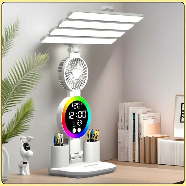 Настільна LED-лампа з 4 панелями, вентилятором і&nbsp;дисплеєм&nbsp;KRX-104 KRX104 фото