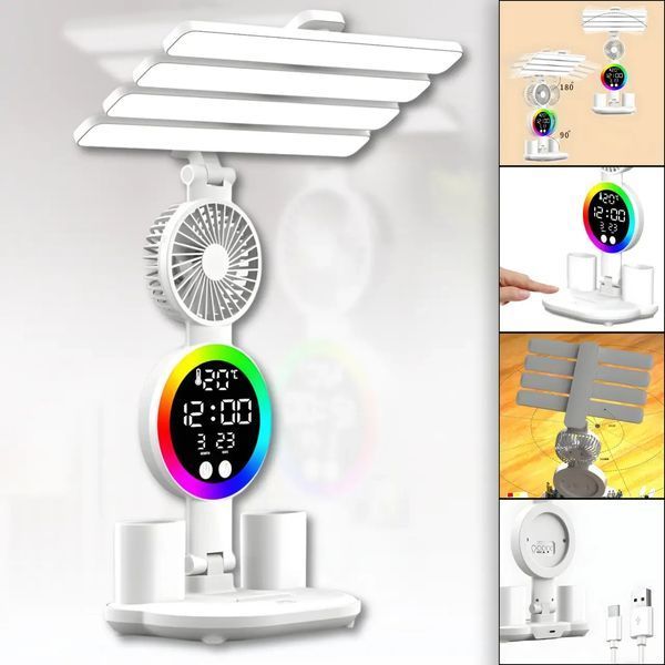 Настільна LED-лампа з 4 панелями, вентилятором і&nbsp;дисплеєм&nbsp;KRX-104 KRX104 фото