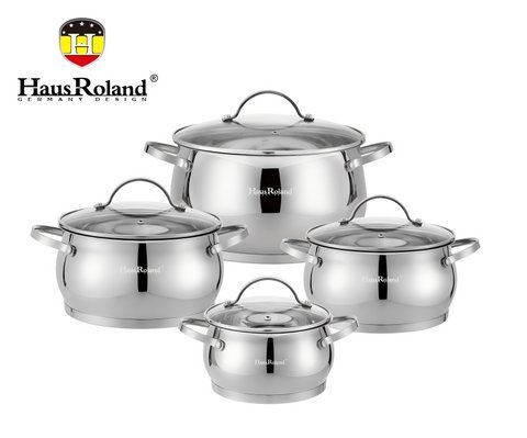 Набір каструль Haus Roland HR114-2, 4 шт. з неіржавкої сталі 1,9/2,7/3,6/6,1 л. Сріблястий (HR114-2) HR114-2 фото