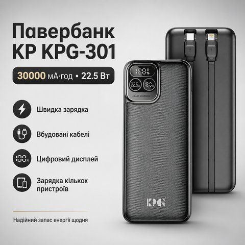 Портативний зарядний пристрій King Power KPG-301 30000 мА&middot;год 22.5W для подорожей та щоденного використання KPG301 фото