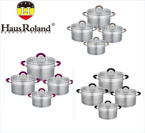 Набір каструль Haus Roland HR121-1 (4 шт) з нержавіючої сталі 1,9/2,6/3,6/5,7 л., Сріблястий HR121-1 фото