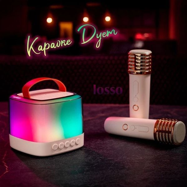 Караоке мікрофон з колонкою LOSSO T7 Double бездротовий білий LOSSOT7 фото