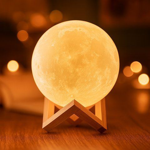 УЦІНКА! Світильник-нічник 3D шар Місяць Moon Lamp на дерев'яній підставці 15 см (Плохе паковання 3301) ML3301 фото