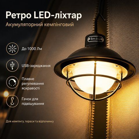 Акумуляторний ретро LED-ліхтар SSP-10 для кемпінгу з USB-зарядкою, димуванням і регулюванням кольору світла до 1000Lm SSP10 фото