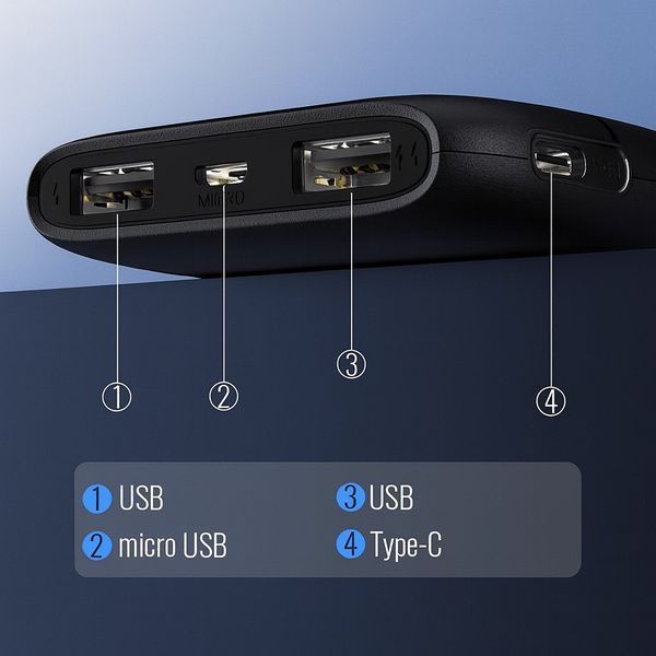 Повербанк LENYES PX167 10000 mAh з LED-індикатором і 2 USB, чорний PX167 фото