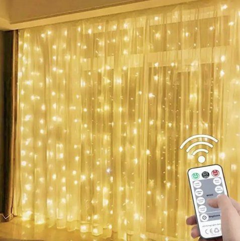 Світлодіодна гірлянда штора LED Light 3х2 метри від USB + пульт Теплий SF-19 SF19 фото
