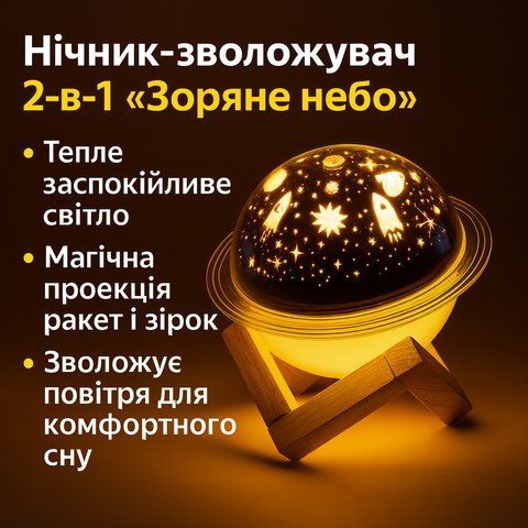УЦІНКА! Зволожувач повітря проєктор Зоряне небо/сатурн/Настільний світильник нічник Проєкційний ( NSAT3365 фото