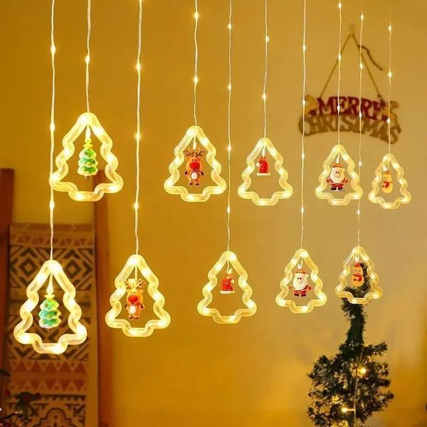 Гірлянда штора "Фігурки в ялинці" 3 м (ялинка, сніговик, дід мороз, олень, шапка) SF678 фото