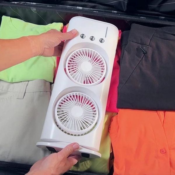 Вентилятор настільний подвійний з охолодженням Double-ended Spray Fan LED-підсвітка 3 швидкості пульт DFL812 фото